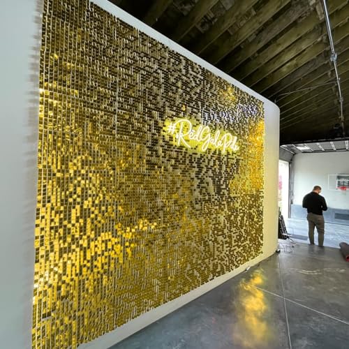 AM ANNA Gold Shimmer Wall Backdrop for Party, Gold Sequin Backdrop,Gold Glitter Wall Backdrop 30 Pieces,Square Glitter Wall Panels Shimmer Backdrop Valentine's Day Decoration, Birthdays, Weddings