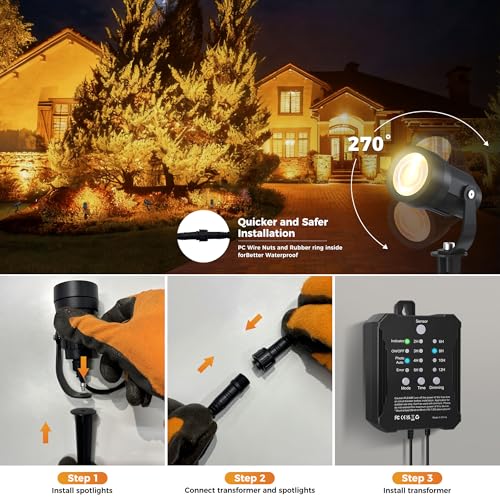 COLOER All-in-One Low Voltage Landscape Lighting Kit, 8 Pack 5W Die-cast Aluminum Landscape Lights with Transformer and Connectors, IP65 Waterproof Outdoor Spot Lights for Pathway Yard Garde