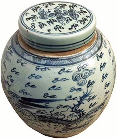 DYAG East Blue and White Porcelain Dragon & Clouds Ginger Jar with Lid