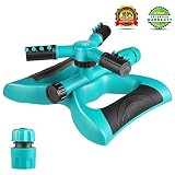 Lawn Sprinkler, Automatic 360&deg;Rotating Garden Sprinkler Heads Adjustable Garden Watering Sprinklers with 3600 SQ FT Coverage Lawn Irrigation System Leak Free Design Durable 3 Arm Sprayer for Kids Play