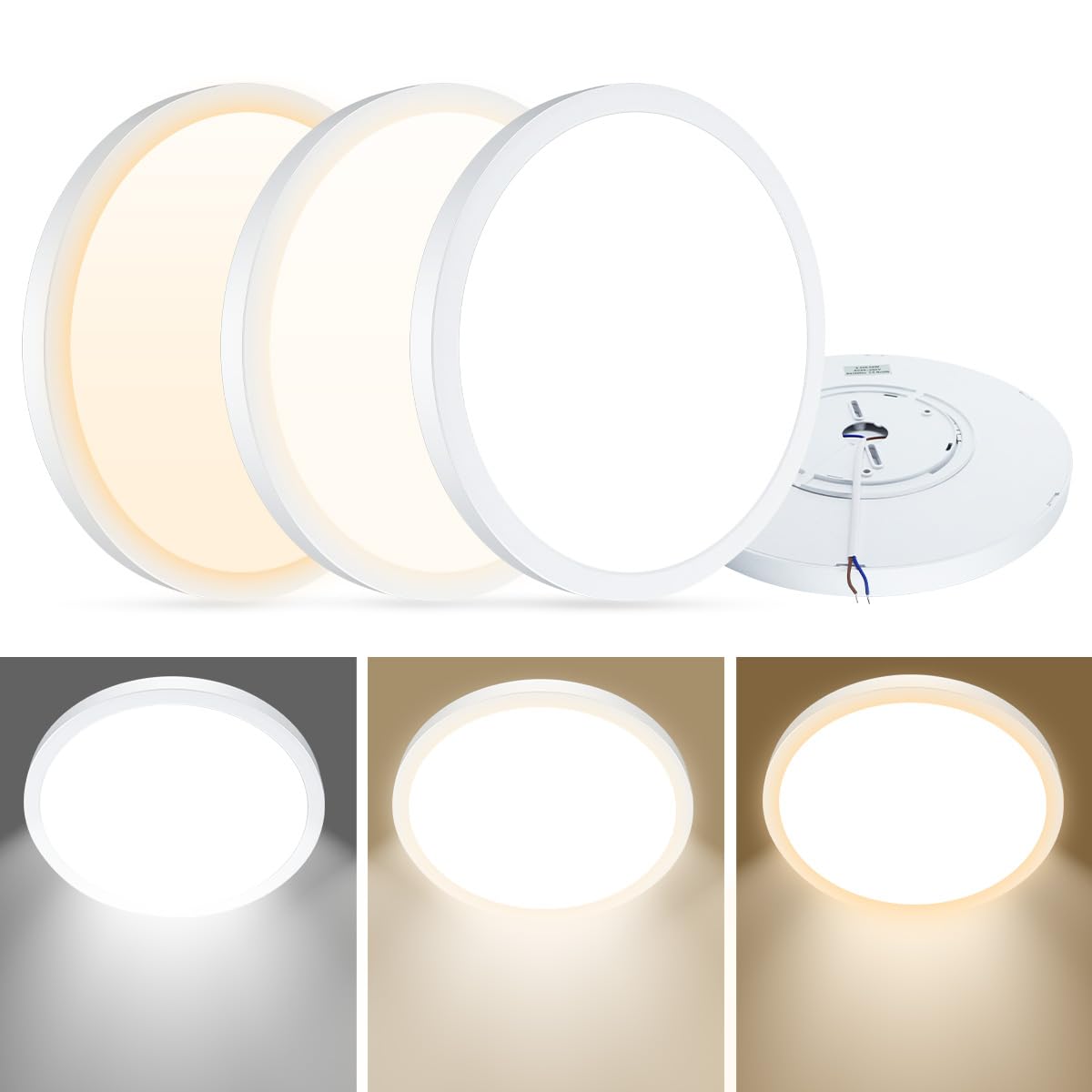 Callsky 12'' LED Ceiling Light，LED Flush Mount Panel Ceiling Light，28W Round Slim Mounted Ceiling Lights Wall Light Fixture，3 Color Optional，for Closet，Living Room，Kitchen, Hallway，Lighting Daylight