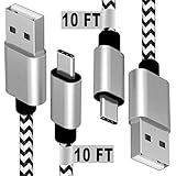 USB Type C Cable,[10FT 2Pack]Durable Charger Nylon Braided Charging Cord for Samsung Galaxy Note 8 S8 S8 plus,Pixel XL,OnePlus 2/3T/5,LG V30 G5 G6 V20,Nexus 6P 5X, Nintendo Switch, Macbook