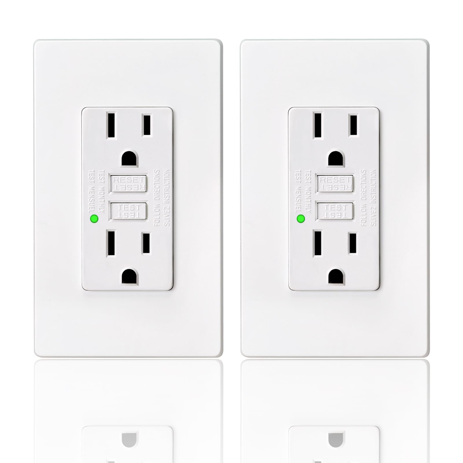 2 Pack Non-tr UL Listed 15 Amp White GFCI Electrical Outlet Receptacle ...