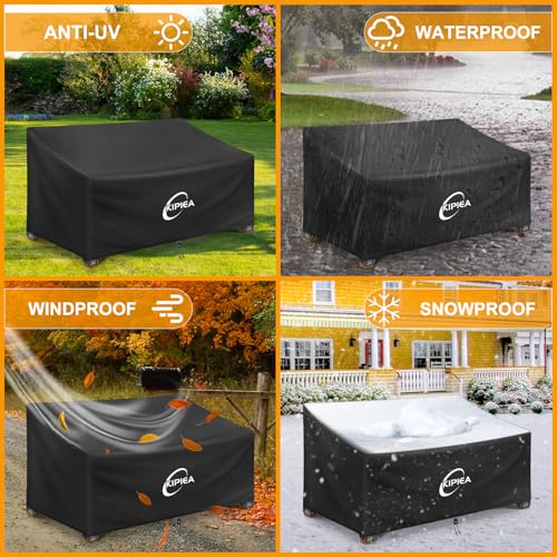 Kipiea Patio Sofa Cover, Heavy Duty 600D Outdoor Couch Cover Waterproof Winter, 2-Seat Patio Furniture Cover Loveseat, Outdoor Sofa Covers with Anti UV and No Tears, No Fading (60" W x 34" D x 31" H)