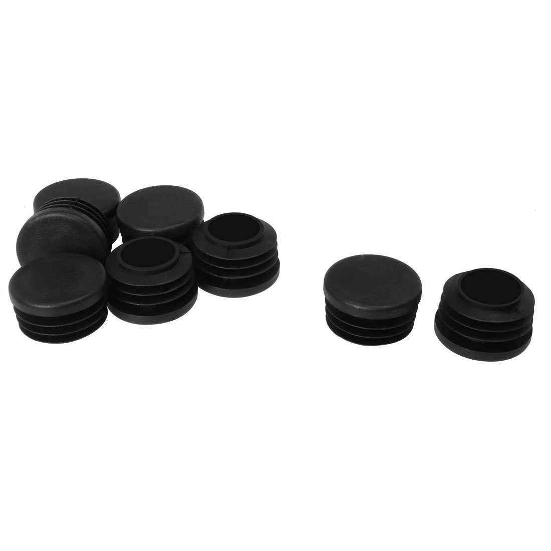 Sourcingmap 1.18" 30mm OD Plastic Round Ribbed Tube Inserts Pipe End Cover Cap Black 8pcs, 1.14" Inner Dia, Furniture Chair Table Feet Floor Protector