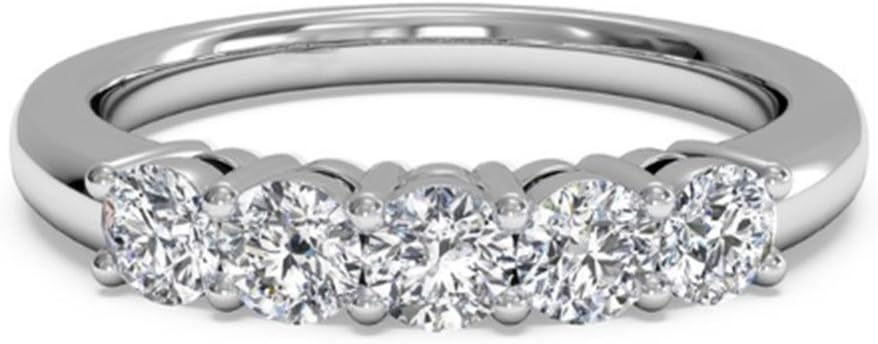 Genuine Moissanite Womens Rings Round Cut Natural Moissanite Engagement Rings White Gold Finished Color H-I Clarity VVS1 925 Sterling Silver Certified 0.50Ct Moissanite Eternity Band