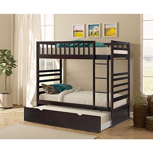 Merax Twin Over Twin Bunk Bed with Trundle in Espresso