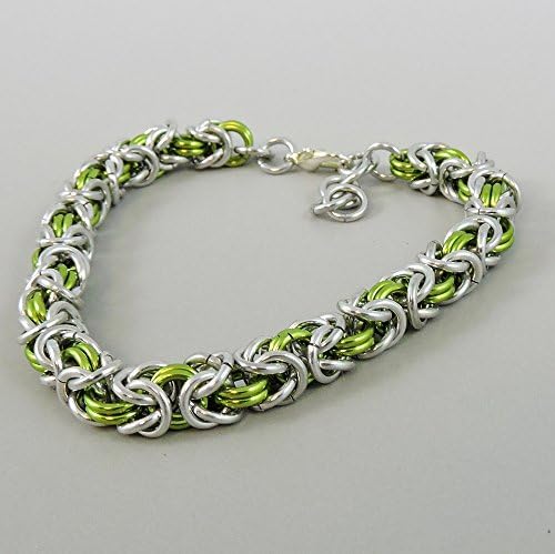 Lime Green Chainmail Bracelet, Byzantine Bracelet, Chainmaille Jewelry