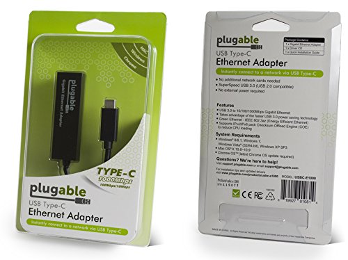 Plugable USB-C to 10/100/1000 Gigabit Ethernet LAN Network Adapter (Compatible with Windows, Mac OS, Linux, Chrome OS)