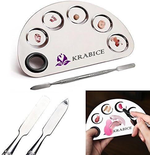 Stainless Steel Cosmetic Makeup Palette Spatula Tool, KRABICE Artist Cosmetic Palette 5 Round Wells Semicircle Paint Palette Make-Up Palette Set for Nail Art Eyeshadow Cosmetic Makeup Pigment Blending