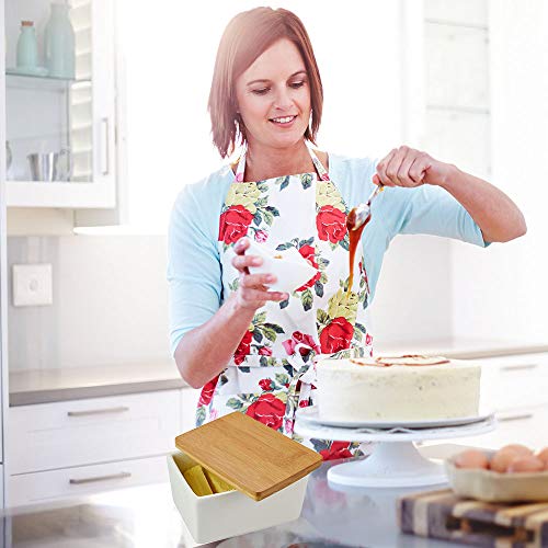 Butter Dish with Bamboo Lid Butter Keeper Porcelain Food Storage Container Candy Box Heat Resistant to 900 Degree Baking Dish Baker(500ml) - Thumbnail 3