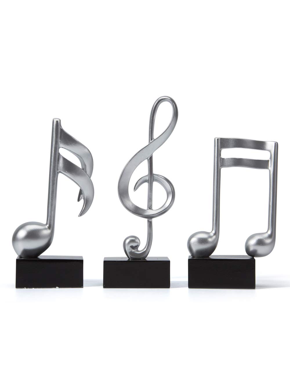 Amoy-Art 3pcs Music Note Ornament Gifts Musical Sculpture Statue Modern Decor PIano Figurine Table Centerpiece Crafts Polyresin Arts Silver 19cm