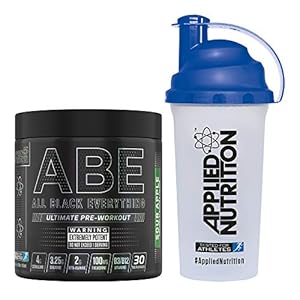 Applied Nutrition Bundle ABE Pre Workout 315g + 700ml Protein Shaker | All Black Everything Preworkout Boosts Energy & Performance with Citrulline, Creatine, Beta Alanine (Sour Apple)