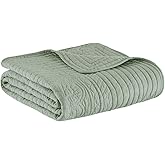 Madison Park Luxe Quilted Throw Blanket - Damask Stitching Design, Cotton Filled Spread, Ultra Soft, Cozy Bedding for Living Room Couch, Sofa, Bed, 60x72", Scalloped Borders Seafoam