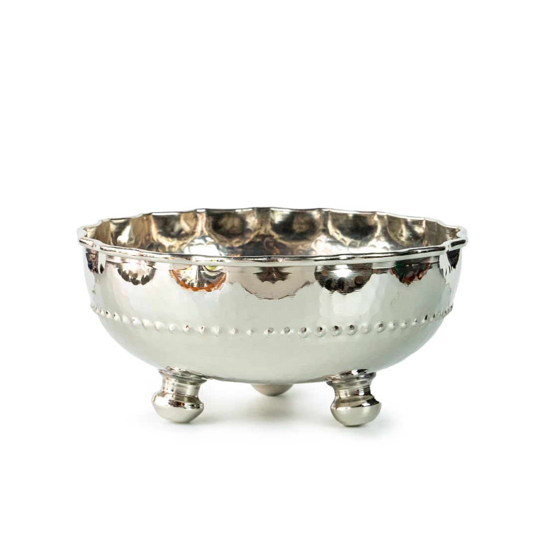 HATIRA Stylish Silver Colour Bowl - Diameter 22.5 cm - 3000 ml Copper Bowl for Serving Fruits, Salad, Bread - Pot Pourri Bowl, Key Holder, Bonsai Pot