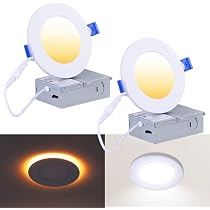 Meconard 12 Pack 4 Inch LED Canless Recessed Lights - 5CCT Selectable With Night Light, Dimmable Ultra-Thin Ceiling Lighting