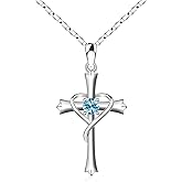 HOH-Tech Cross Necklace for Women 925 Sterling Silver 5A CZ Birthstone Cross Pendant Necklaces Cross Jewelry Valentine's Birthday Anniversary Wedding Christmas Mothers Day Gifts for Mom Wife