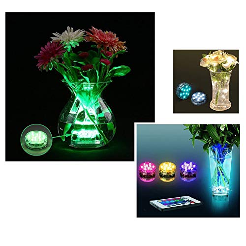 Submersible LED Lights Remote Control Underwater Battery Operated Light,10-LED Waterpoof MultiColor Lights for Wedding, Valentine's Day, Aquarium, Garden, Swimming Pool, Reusable Light 2Pack