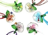 Murano Apple Shaped 3D Flower Glass Pendant Necklace 6PC Mix Color Set