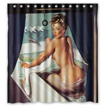 BBFhome Hem Gewichte Vorhang Duschvorhang 120x180 CM Wasserdichte Polyester Gewebe Sexy Vintage Retro Pin up Dame Personalisi