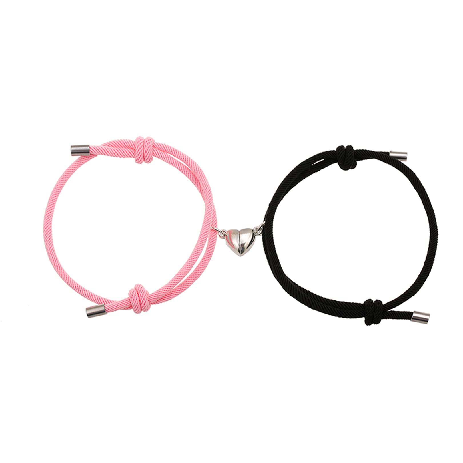 Bsoepnr Couple Magnetic Bracelets, Relationship Bracelet Couple Gifts for Boyfriend Girlfriend Men Women and Your Lover, 2 PCS Mutual Matching Couple Bracelets with Love Heart Pendant(pink&black)
