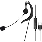 Xintronics Wired USB Earbuds with Boom Mic, Single-Side USB Headphones with Wrap-Around Ear Hooks for PC Mac Laptop Call Center Home Office Skype Webinar Remote Work
