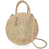 Women Straw Summer Beach Bag Handwoven Round Rattan