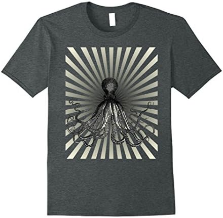 Mens Japanese Tattoo Sun Ray Sea Monster Octopus T shirt Large Dark Heather