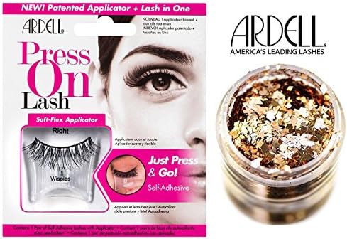 Ardell PRESS ON LASH, WISPIES, New Effortless Applicator, JUST PRESS &amp; GO, Self-Adhesive (with bonus Skin/Hair Glitter) (Wispies (1-pair))
