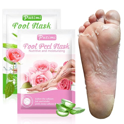 2 Pairs Exfoliating Peeling Foot Mask, Soft Exfoliating Action, Heels and Dry Dead Skin for Soft Feet, Long Moisturizing, Moisturizing Foot Mask (Pink/Aloe)