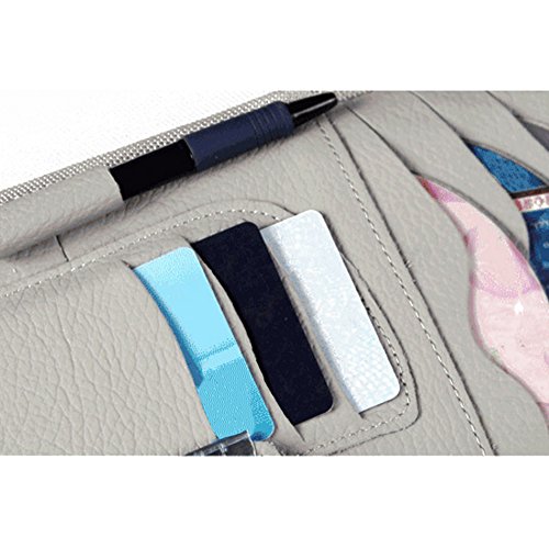 Car Visor CD Holder，Shellvcase Genuine Leather Auto Car CD Storage Bags With 8 CD/DVD Slots,3 Credit Cards Pockets,1 Pen holder,1 Sunglasses Holder (Grey) - Thumbnail 2
