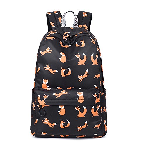 Joymoze Retro Colorful Print Trendy Backpack for Women Cute Schoolbag for Girl Black Fox