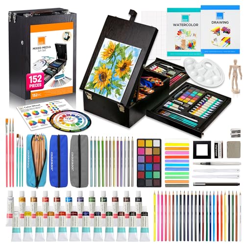 Colour Block Gemischte Medien-Mal-Set in luxuriöser Geschenkbox. Hochwertiges Zeichen-Set, Malen und Ausmalen. Tolles Geschenk für den aufstrebenden K