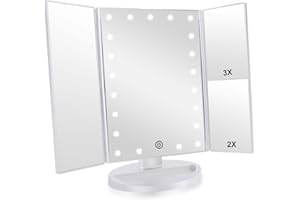 Infitrans Trifold Makeup Mirror Vanity Mirror with Lights,1X 2X 3X Magnification,Touch Screen,180 Adjustable Rotation,Portable Travel Bathroom Cosmetic Mirror