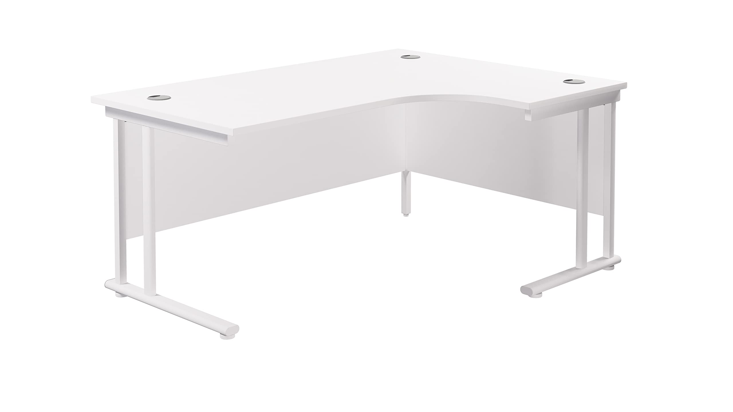 Office Hippo - L Shaped Office Desk 160 x 120cm. Large Corner Computer Desk for Home Office With Integrated Cable Ports, Ideal for Work, Study, Gaming and Hobby Workstation (White/White)