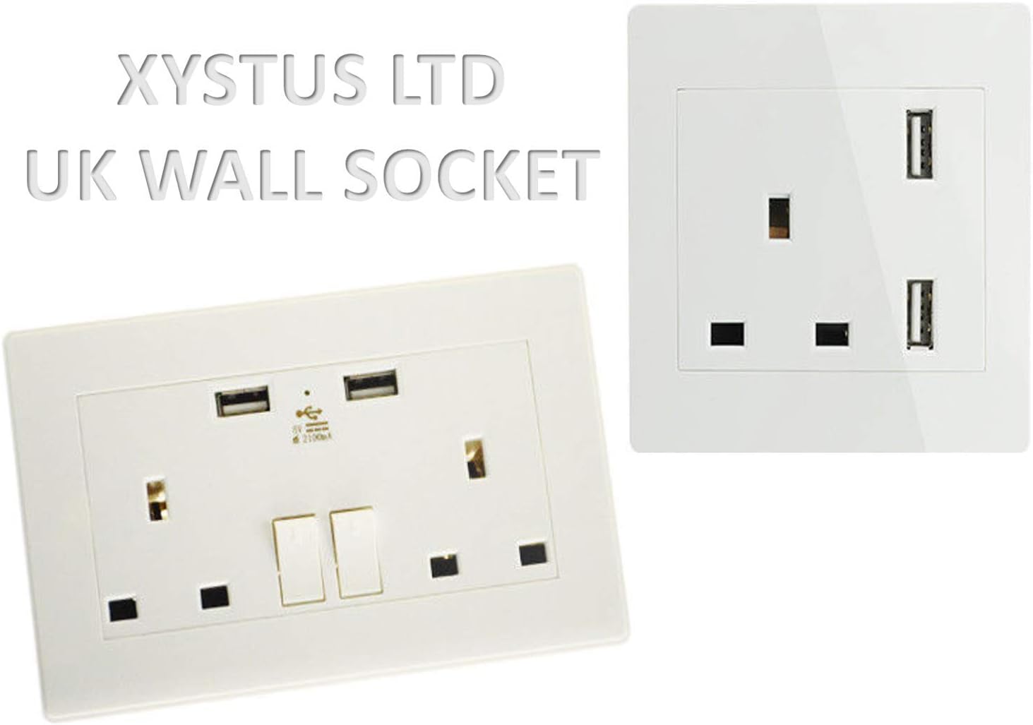 Wall Socket with USB 3.1A 2 Gang 13A High Quality and Long Lasting (White) (1 Gang - 13A - 2.1A USB, White)