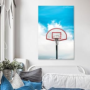 Canvas Wall Art Sports Theme - Basketball Stand Under Blue Sky - Giclee Print Gallery Wrap Modern Home Art Ready to Hang - 12x18 inches