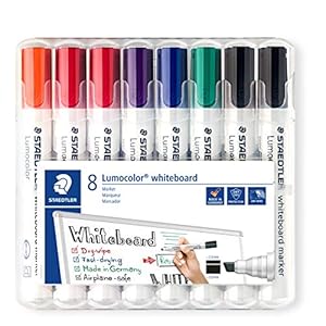 STAEDTLER Lumocolor 351 B WP8X Whiteboard-Marker (Keilspitze ca. 2 oder 5 mm Linienbreite, Set mit 8 Markern, hohe Qualität, trocken und rückstandsfrei abwischbar von Whiteboards) Sortiert