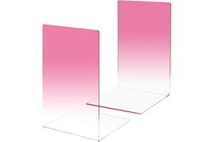 Honagu Book Ends, Acrylic Bookends, Clear Book Ends for Shelves, Desk Book Organizer, Book Holder Stand Decorative for Heavy Books, CDs, Video Games (1 Pair/2 Pieces, Gradient Pink)