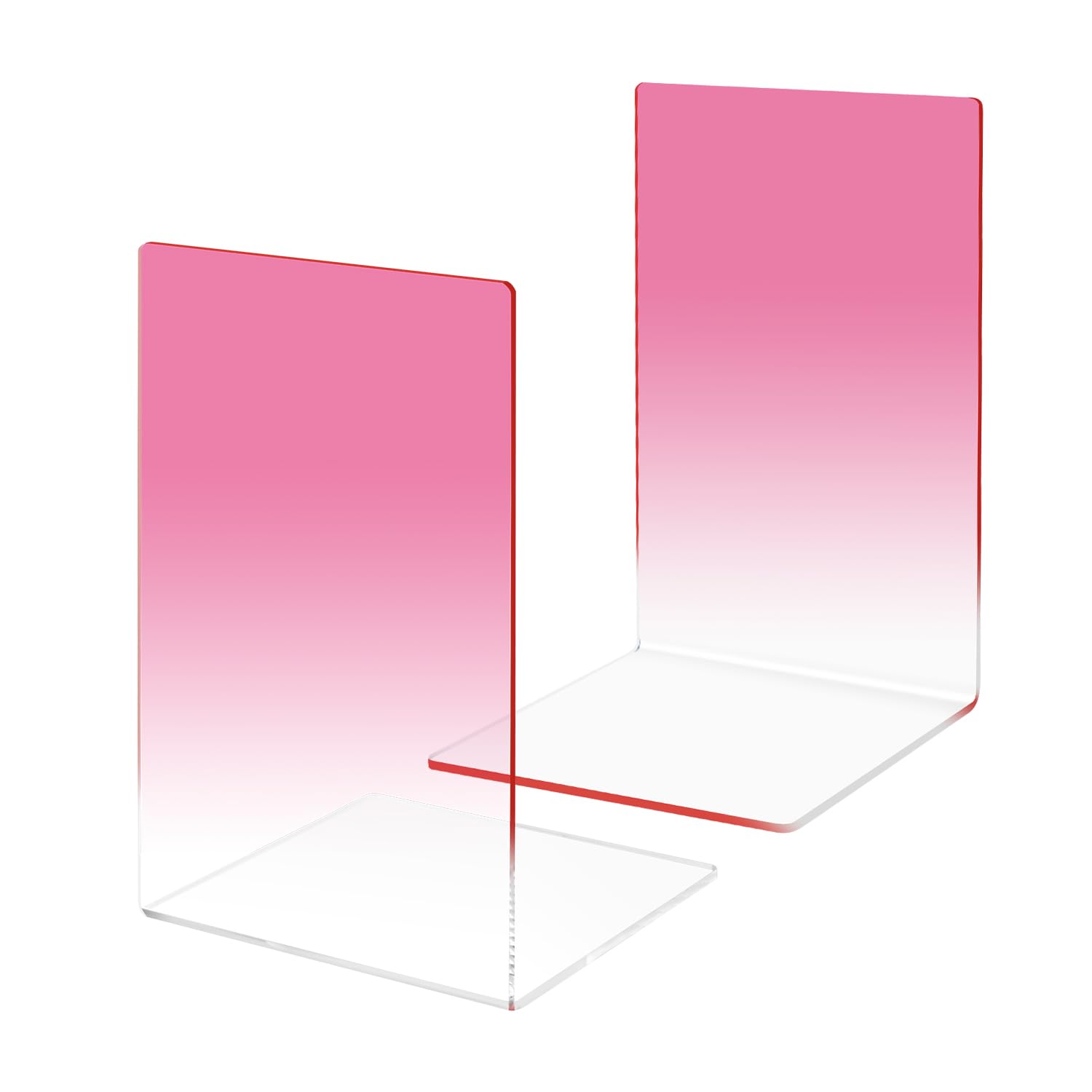MSDADA 1 Pair Acrylic Bookends, Non-Slip Desktop Book Organizer, 'L' Shaped, Scratch Resistant, Pink (2 Pcs)