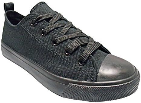 Girls Canvas Sneakers - Classic Lace-Up Tennis Shoes, Toddler &amp; Little Kid (4 Kids, All Black)