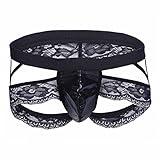 FEESHOW Men's Lace Thongs G String Bikini Sissy Pouch Underwear Lingerie with Garter