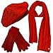 Cable Knit Beret Hat Scarf & Glove Matching 3 Piece Set Set