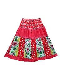 Mogul Womens Skirts Bohemian Red Patchwork Cotton Skirt S