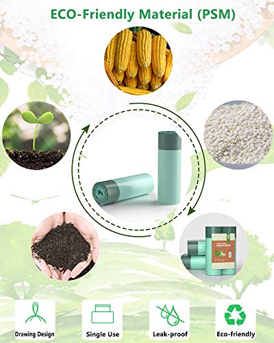 2.6 Gallon Trash Bags, AYOTEE Drawstring Trash Bags, 50 Counts Ultra Strong Bathroom Trash Bags Waste Basket Liners for Bathroom,Office,Pet,Car(Green)