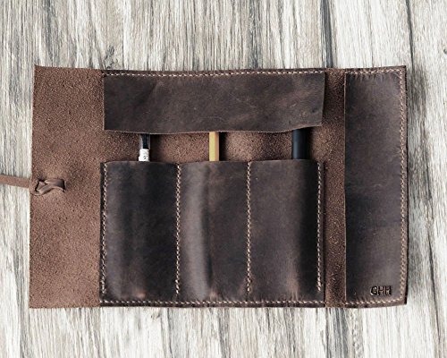 Personalized Leather Pencil Case Roll, Pen Case, Tool Roll, Makeup Brush Holder, Art Wrap, Makeup bag, Pencil Organizer, Dopp kit, Vintage, Distressed Brown