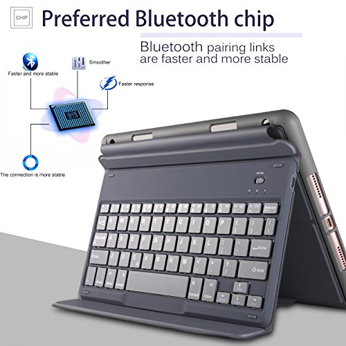IVSO Apple New iPad 9.7 inch Bluetooth Keyboard Case, Ultra-Thin Stand Keyboard Case with Pencil Slot for New iPad 9.7 2018/2017/iPad Pro 9.7/iPad Air 2/iPad Air Tablet (Grey)