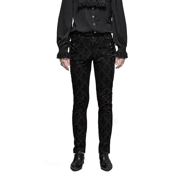 Punk Fashion Men Diesel Punk Pants Jeans Black Gothic Punk Faux