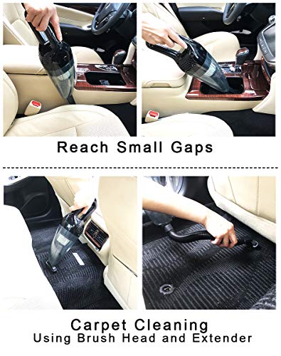 Attom Tech Cordless Handheld Vacuum Cleaner Rechargable 120W Strong Suction Car Cleaner Wet and Dry Portable for Car Auto Home Kitchen with Easy Washable Filter, Cleaning Brushes(Black)
