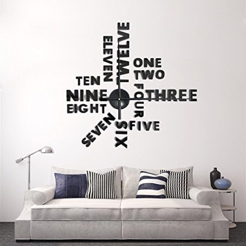 WALL CLOCK - BLACK 3D Frameless Large Stickers Clocks Style - Watches Hours DIY Room